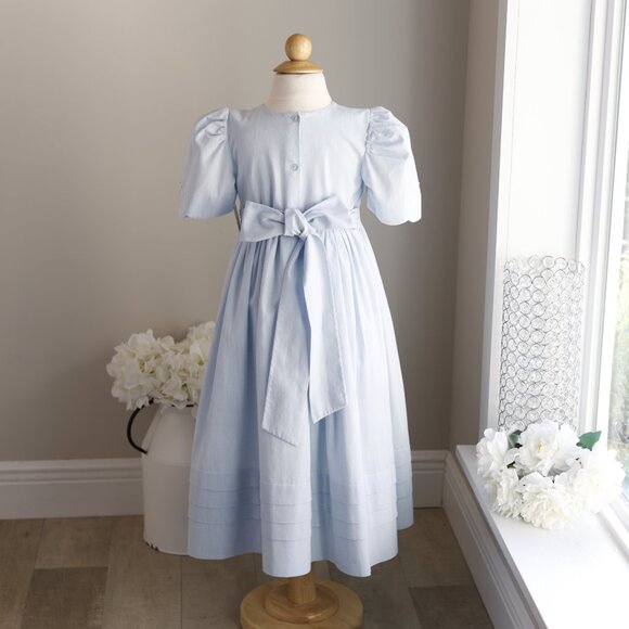 Strasburg Blue Dress 100% Cotton Linen Size 6 Hand Embroidery French Tucks RARE - Picture 4 of 6